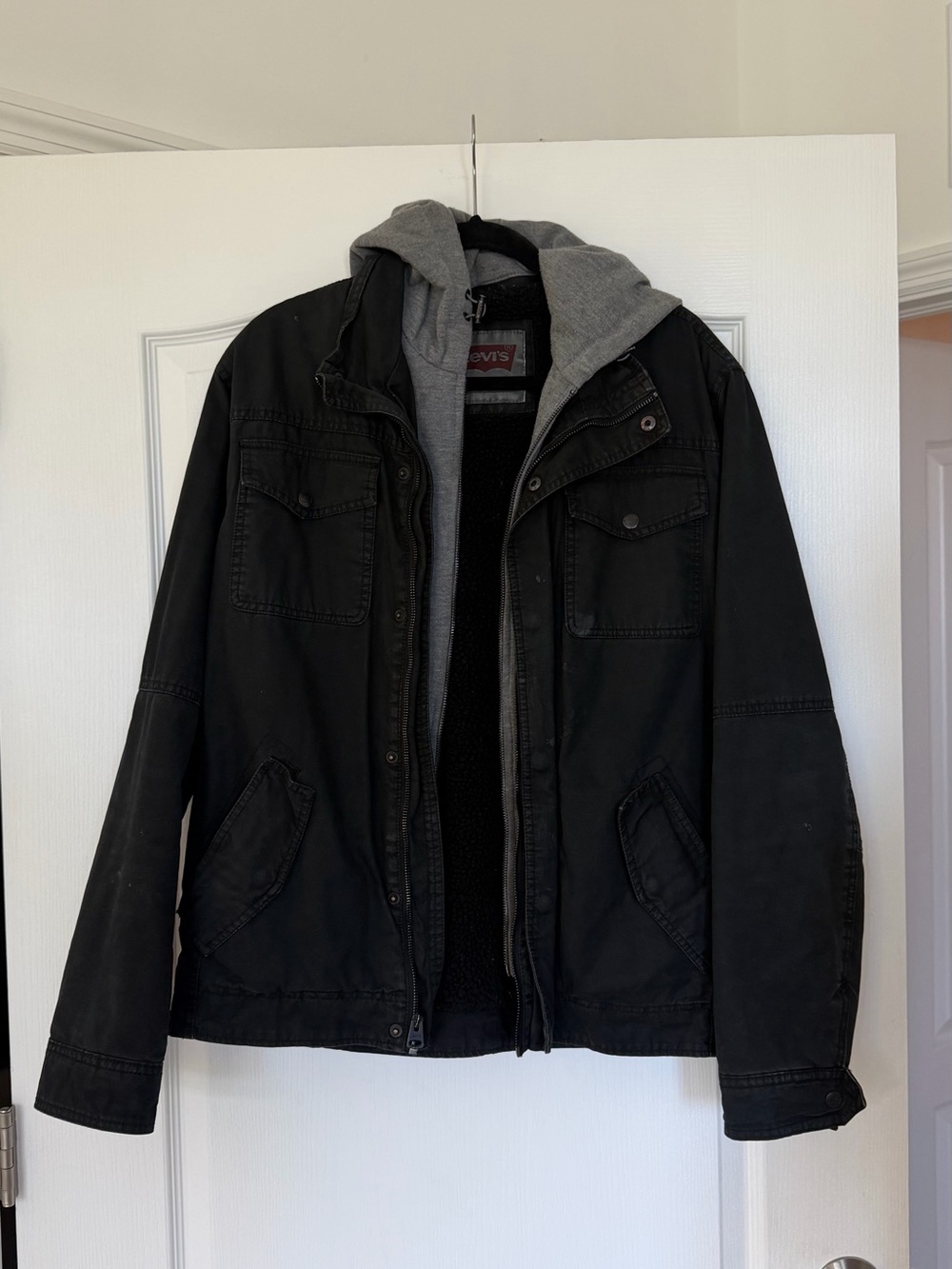Vintage Levi's Black Hooded Field Jacket with Gray Hood